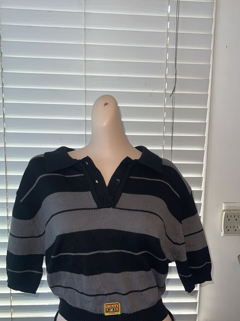 Women's Striped Short Sleeve Polo Tee in Black & Gray by County Club